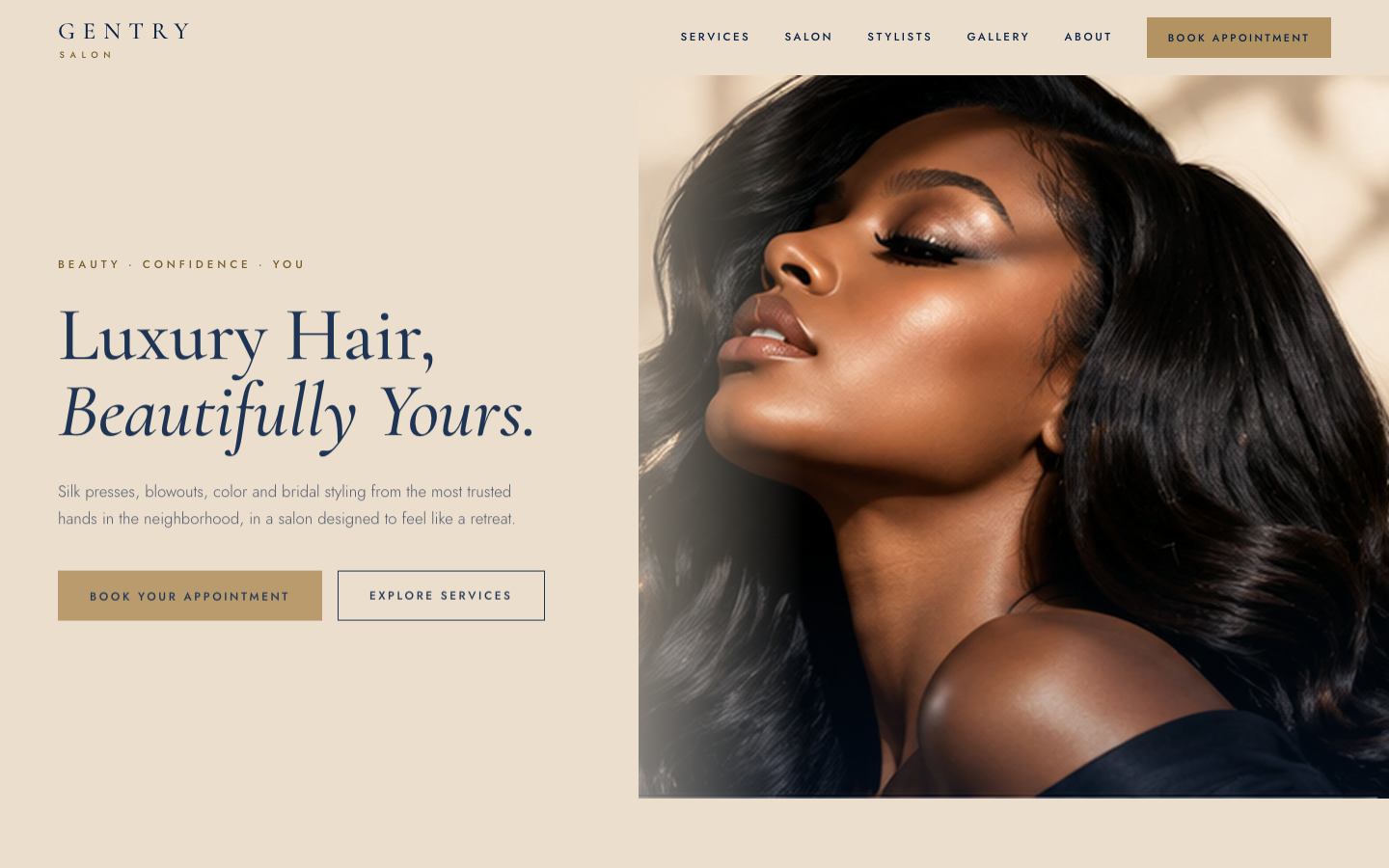Gentry Salon luxury salon website demo preview