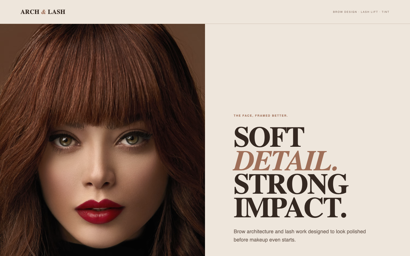 Arch and Lash Studio brow and lash website demo preview