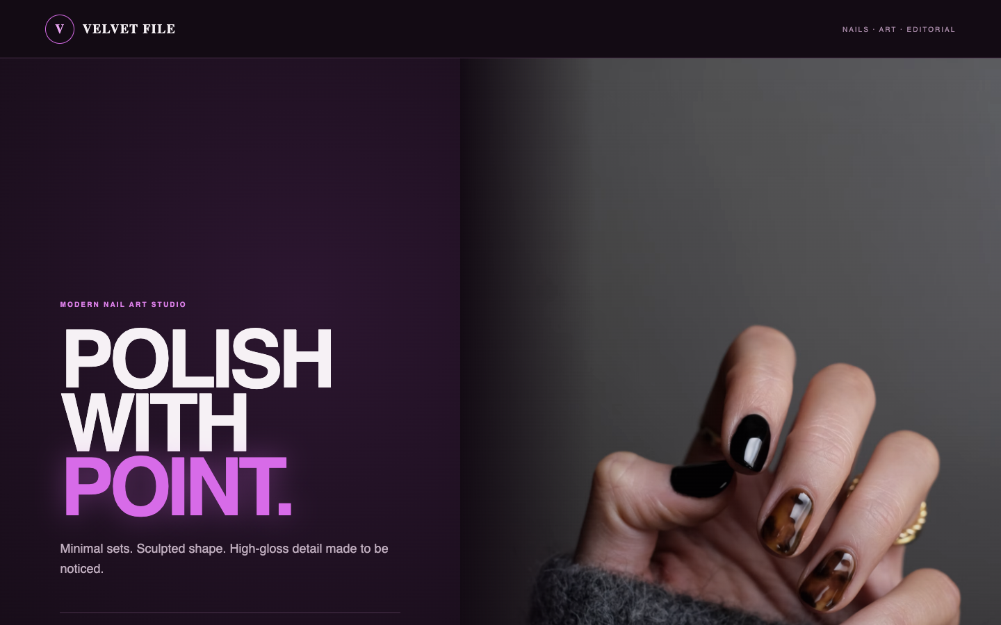 Velvet File nail studio website demo preview