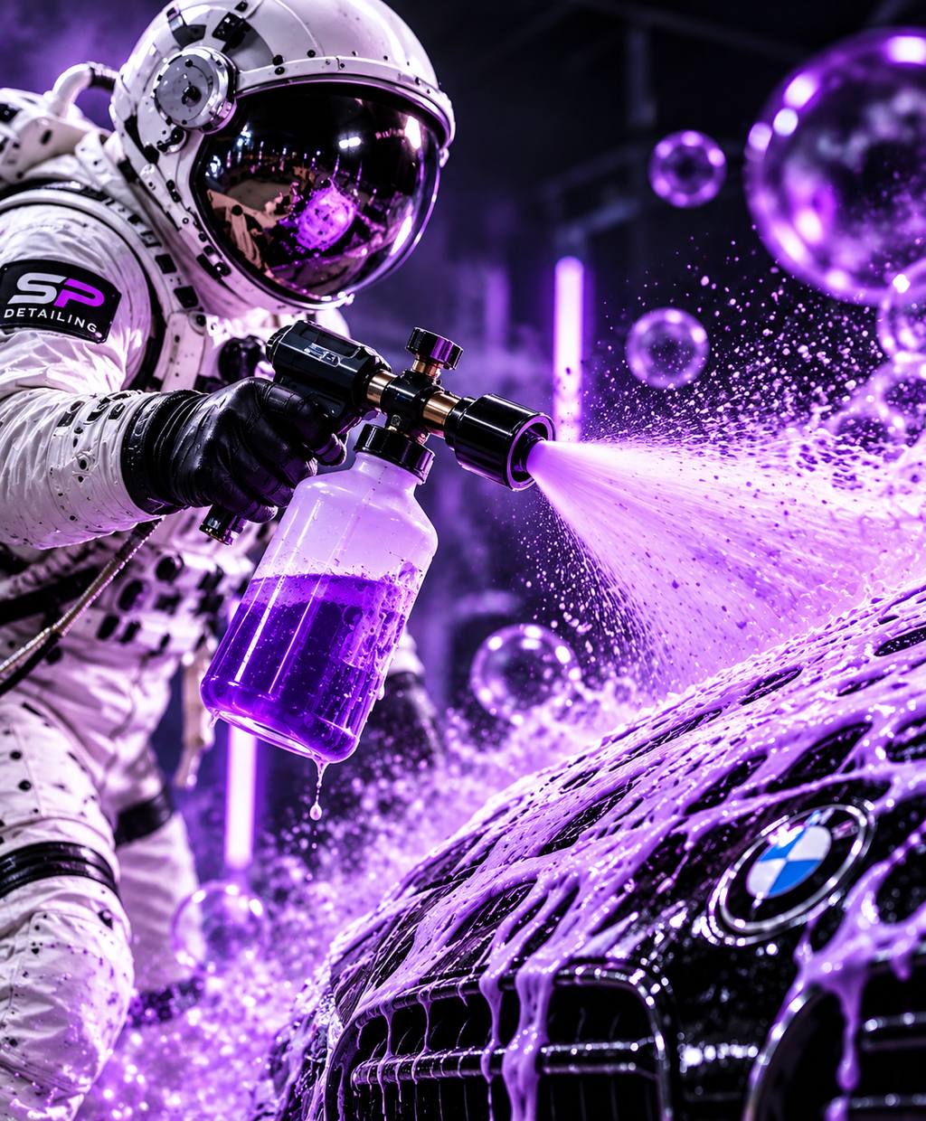Detailer applying purple foam