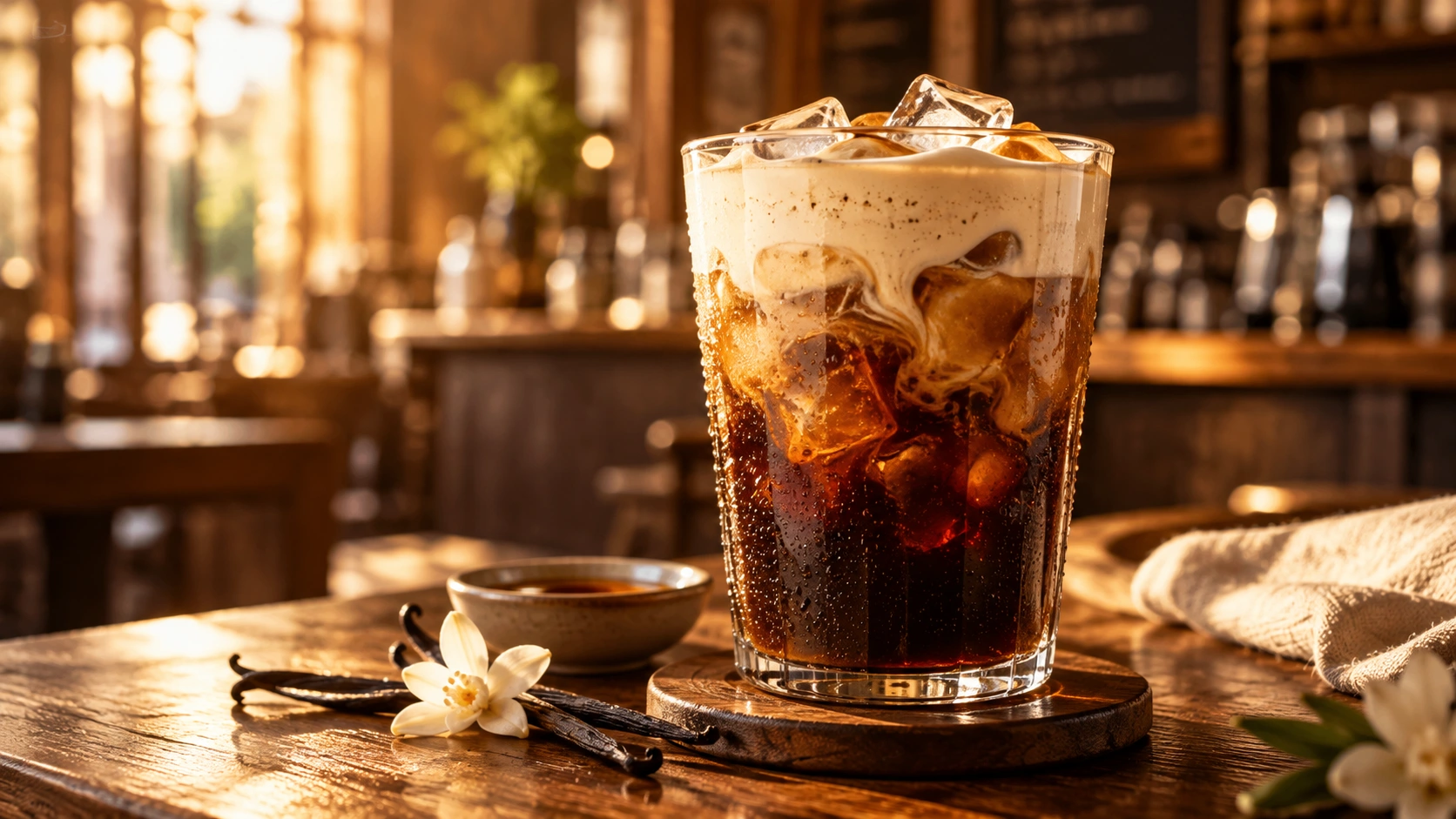 Vanilla cold brew with ice and vanilla cream